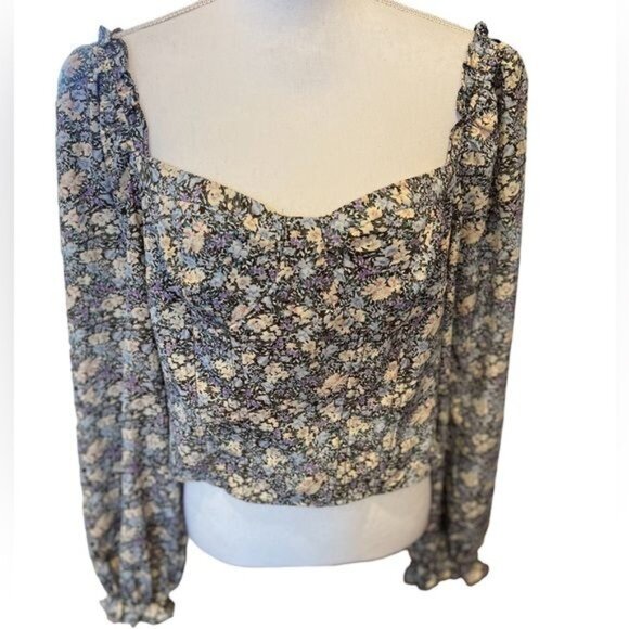 ASTR the Label Women’s Top Size XL Floral Print Crop Corset Brown Peach Boho - Picture 2 of 14